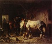 Wouterus Verschuur Saddling the horses oil on canvas